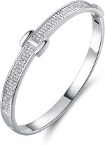 Bazel 18K Gold Plated Crystal Belt Bangle for Women (Gold)